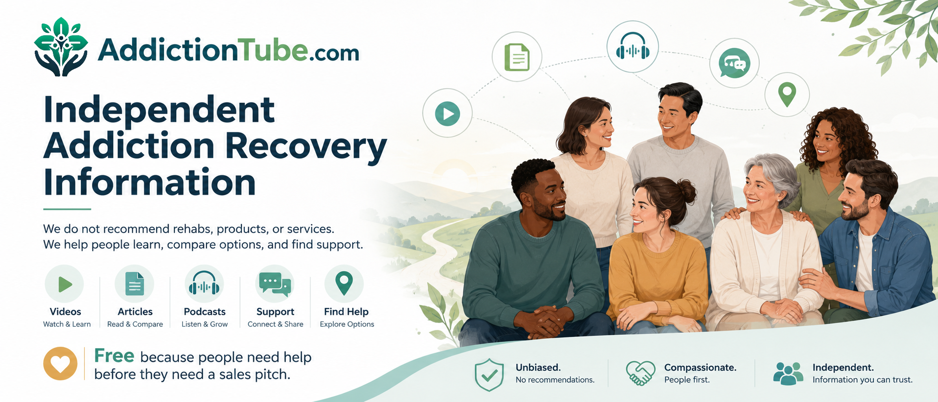 AddictionTube independent addiction recovery information with unbiased support and no paid rehab recommendations